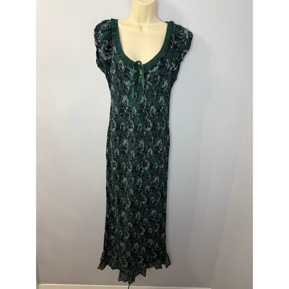 Free People Mckenna Dobby Midi Dress Stretch Dark Romantic Sz S Green Floral - Picture 5 of 14